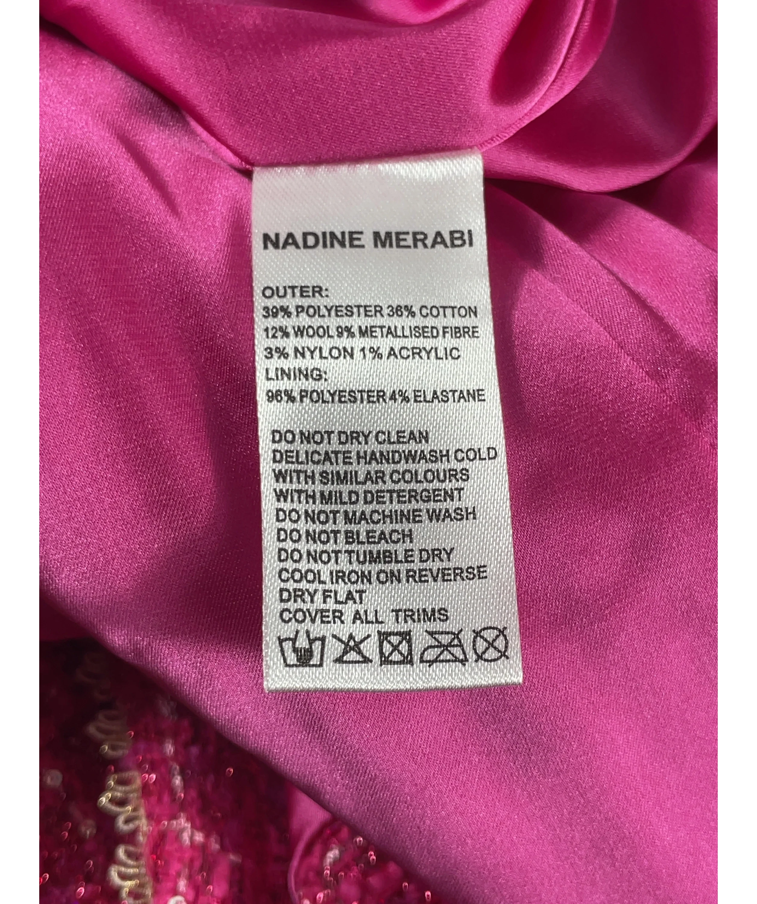 Nadine Merabi Pink Isla Pink Check Bouclé-Tweed Mini Dress, size UK 18 — label