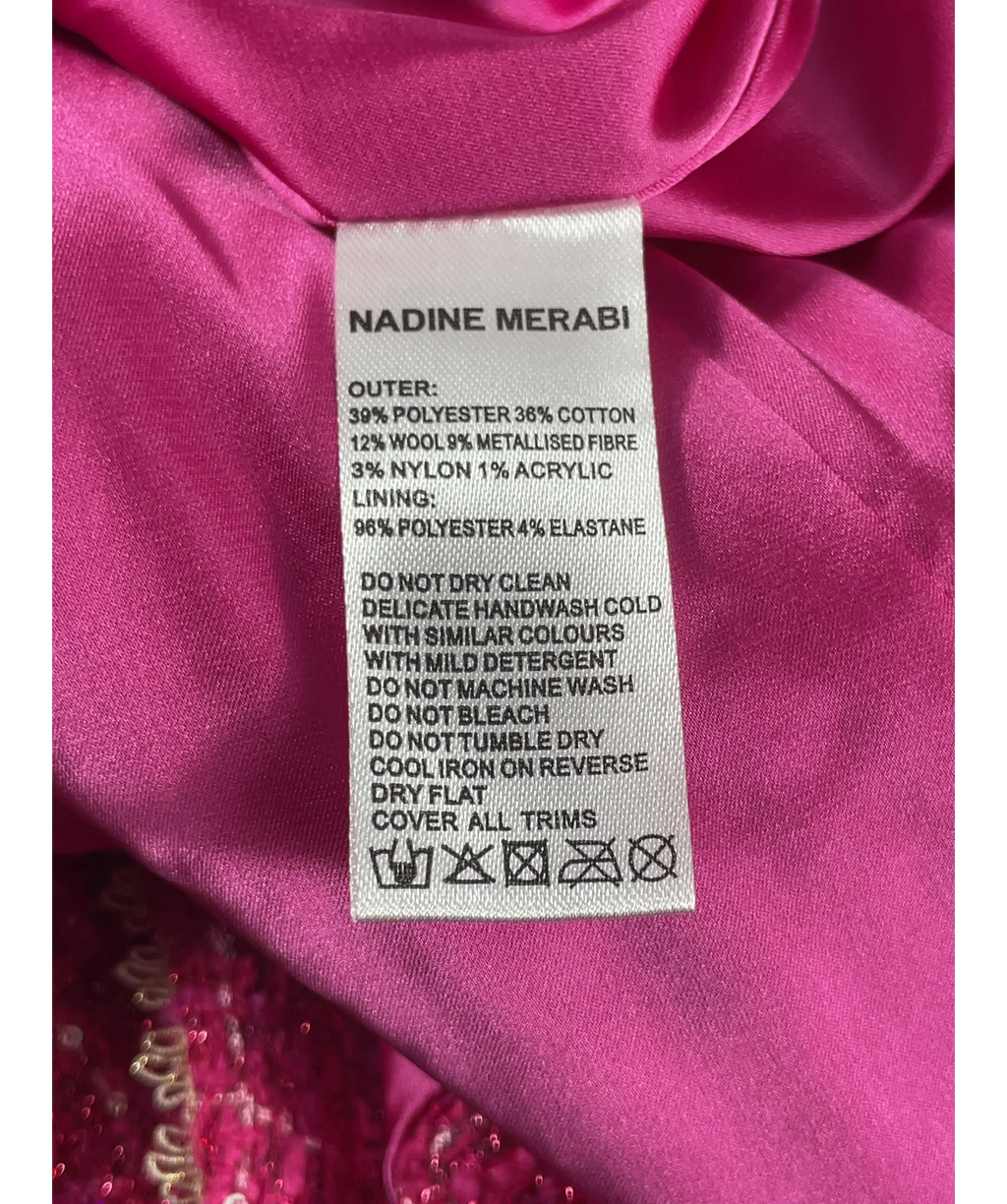 Nadine Merabi Pink Isla Pink Check Bouclé-Tweed Mini Dress, size UK 18 — label