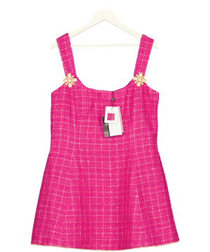 Nadine Merabi Isla Pink Check Bouclé-tweed Mini Dress UK 18