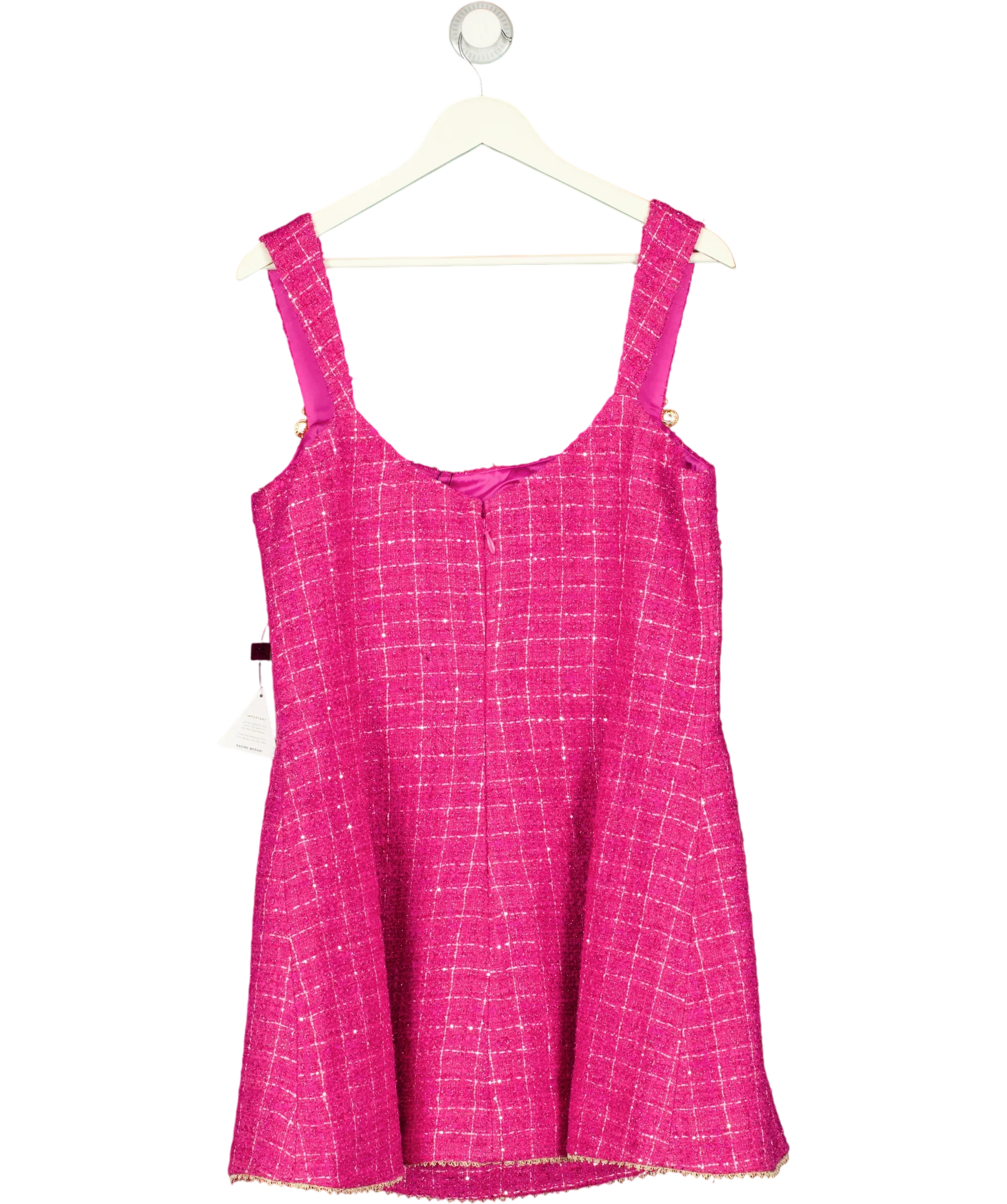 Nadine Merabi Pink Isla Pink Check Bouclé-Tweed Mini Dress, size UK 18 — back