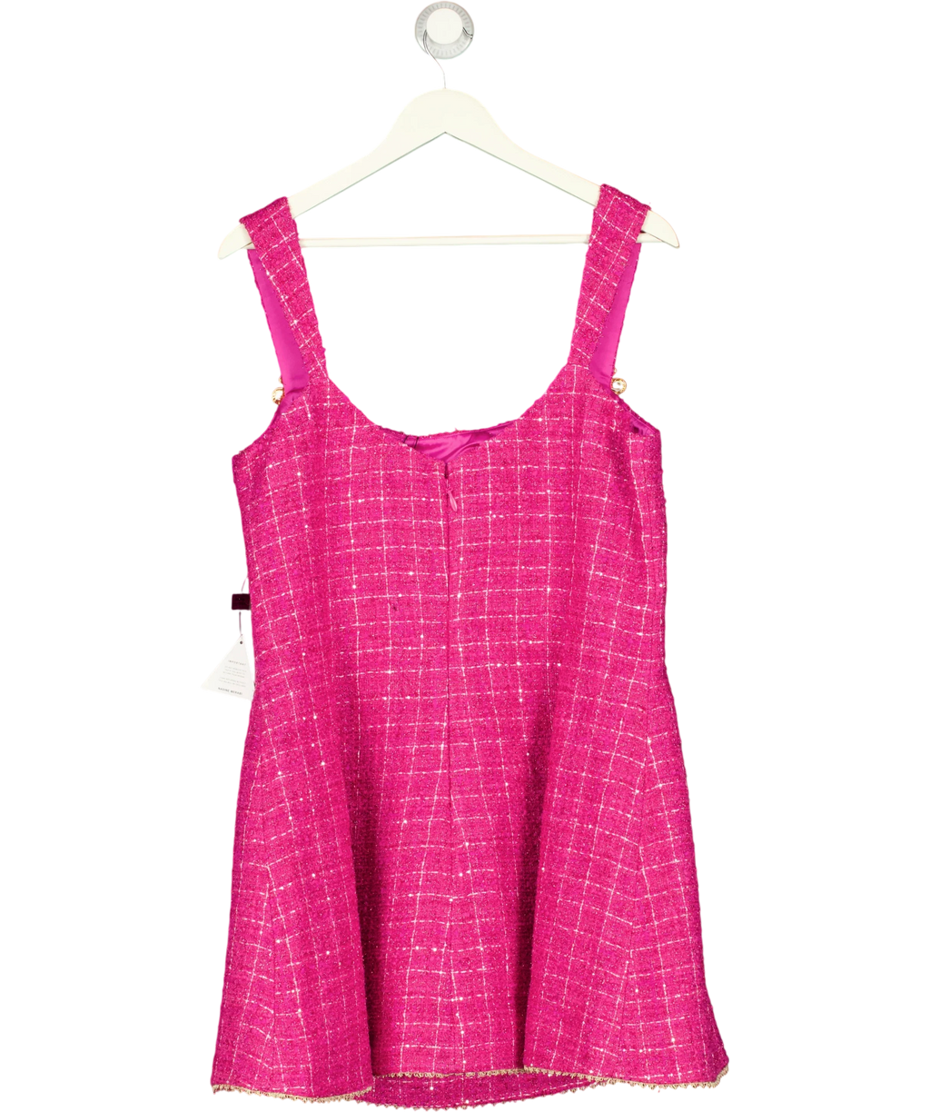Nadine Merabi Pink Isla Pink Check Bouclé-Tweed Mini Dress, size UK 18 — back
