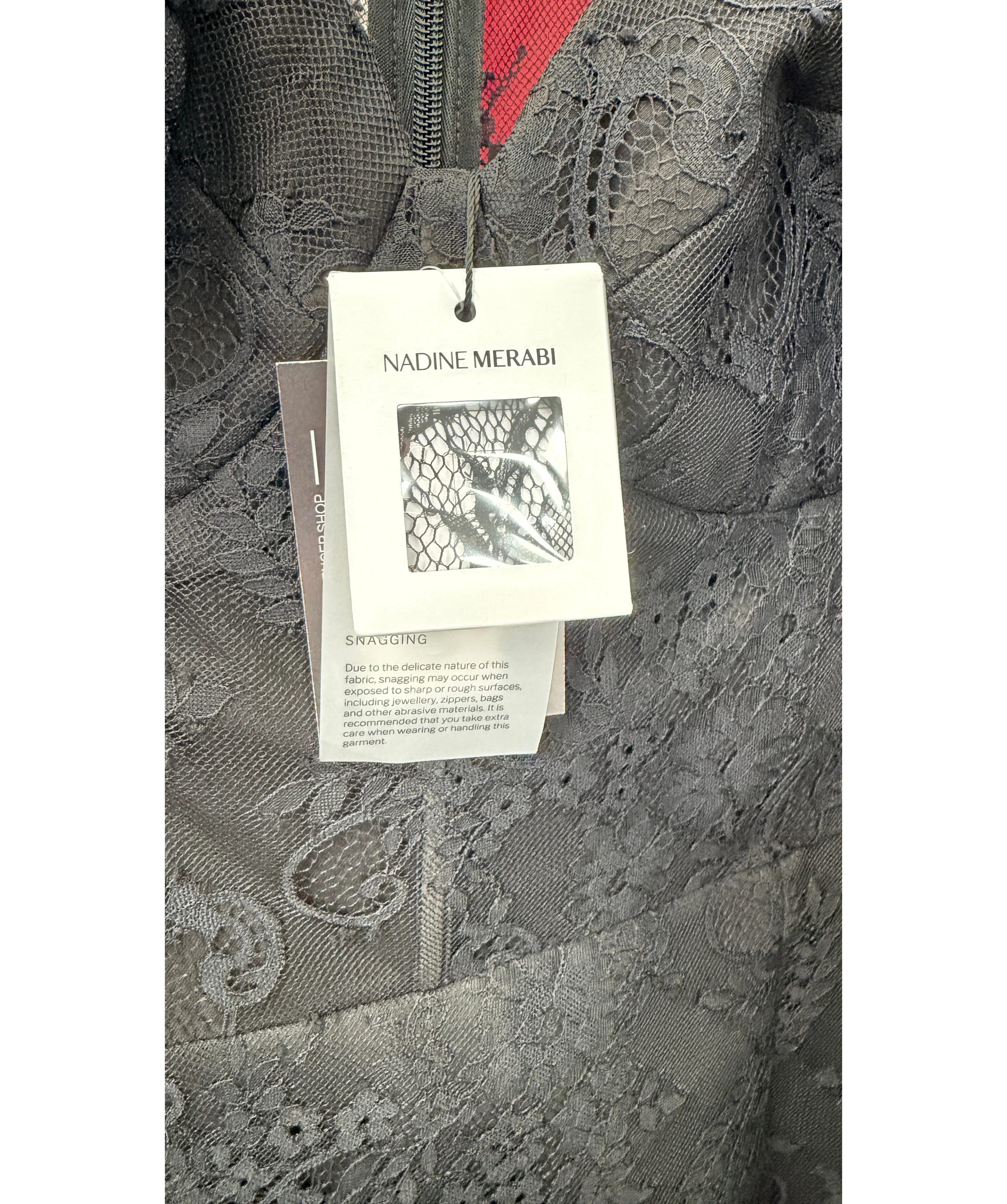 Nadine Merabi Black Mylene Black Lace Midi Dress, size UK 18 — detail