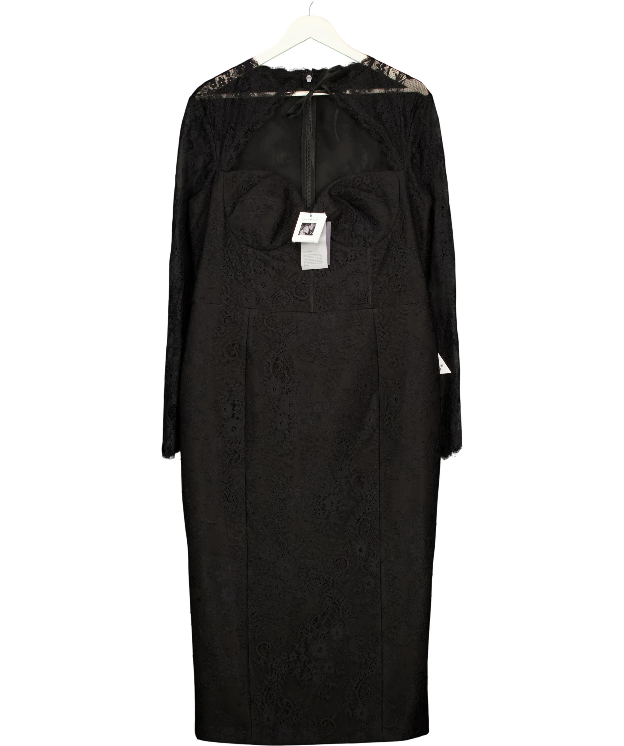 Nadine Merabi Black Mylene Black Lace Midi Dress, size UK 18 — front
