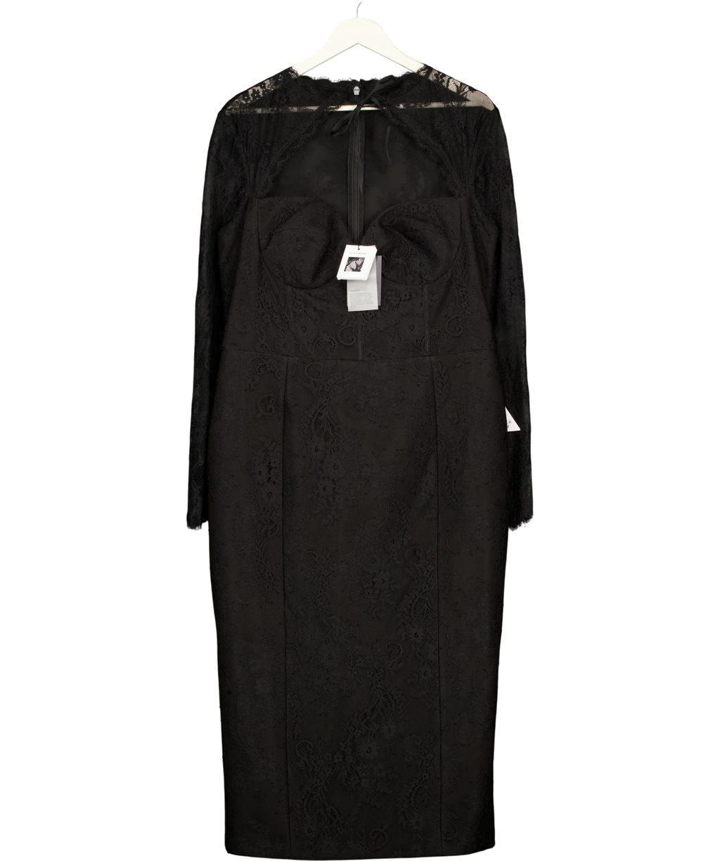 Nadine Merabi Black Mylene Black Lace Midi Dress, size UK 18 — front