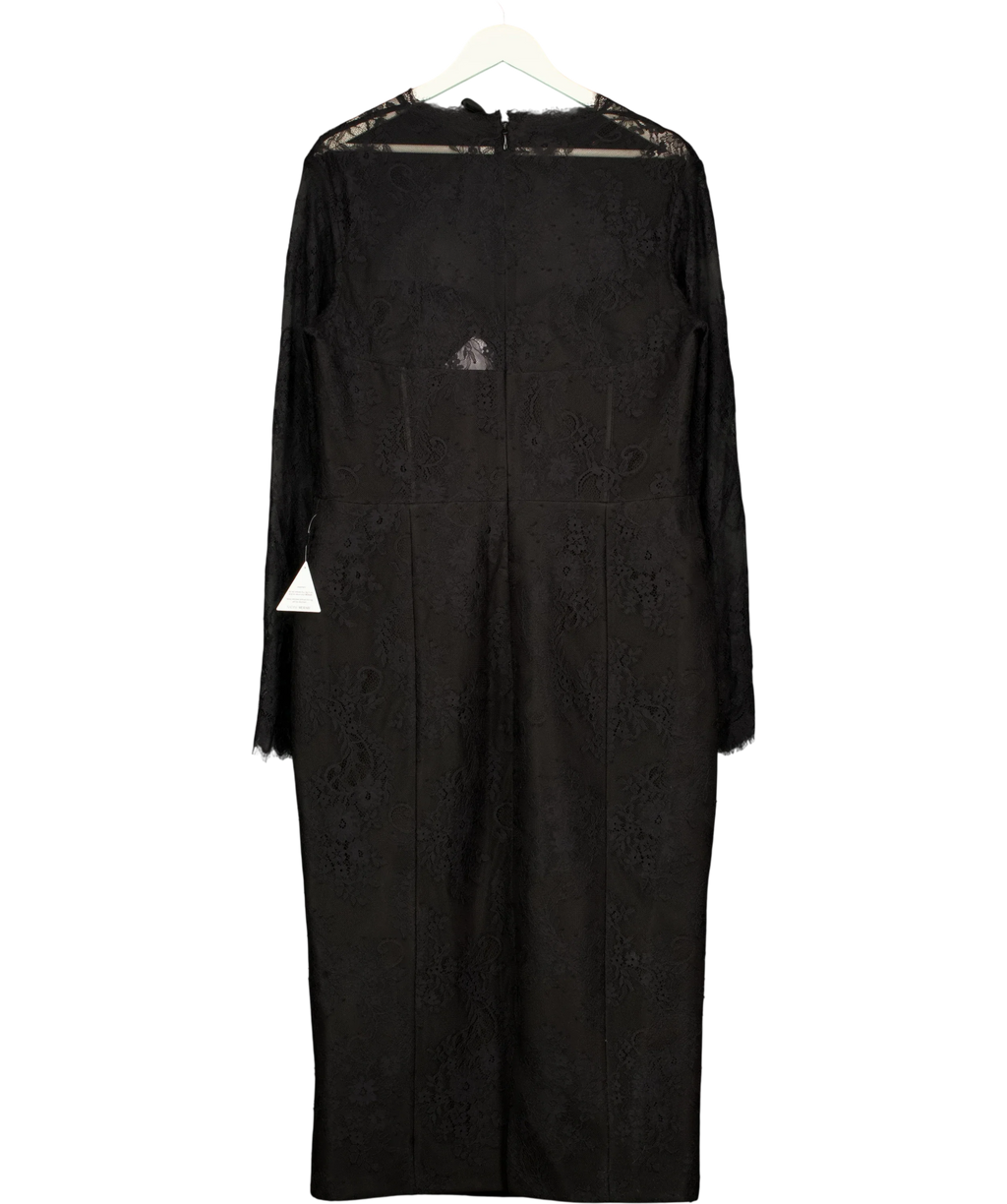 Nadine Merabi Black Mylene Black Lace Midi Dress, size UK 18 — back