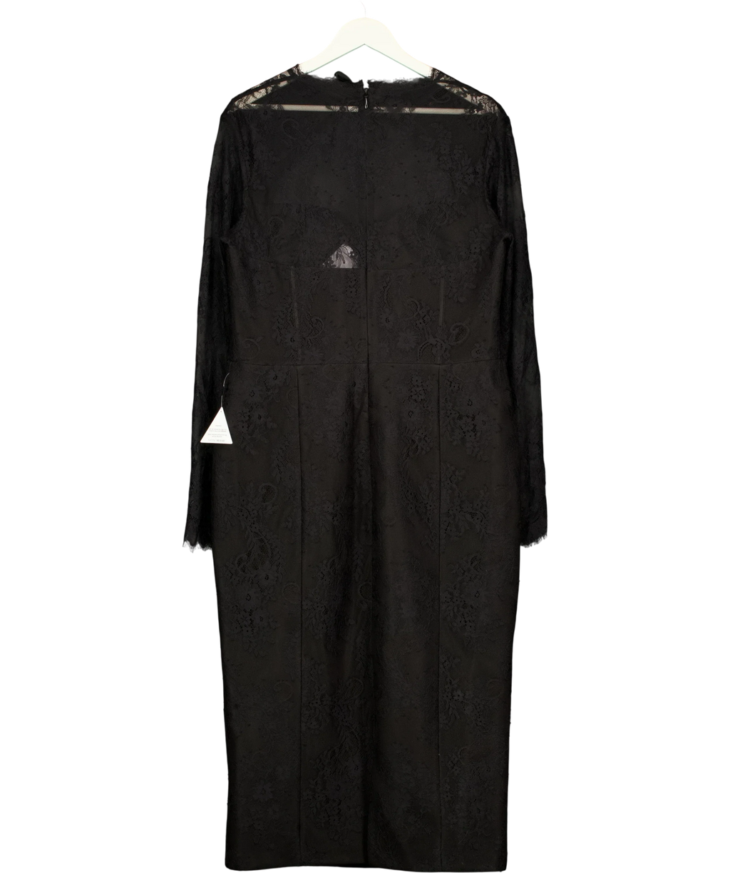 Nadine Merabi Black Mylene Black Lace Midi Dress, size UK 18 — back