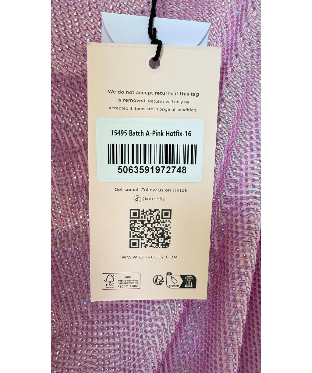 OH POLLY Purple Neréa Embellished Ruched Peekaboo Mini Dress, size UK 16 — label