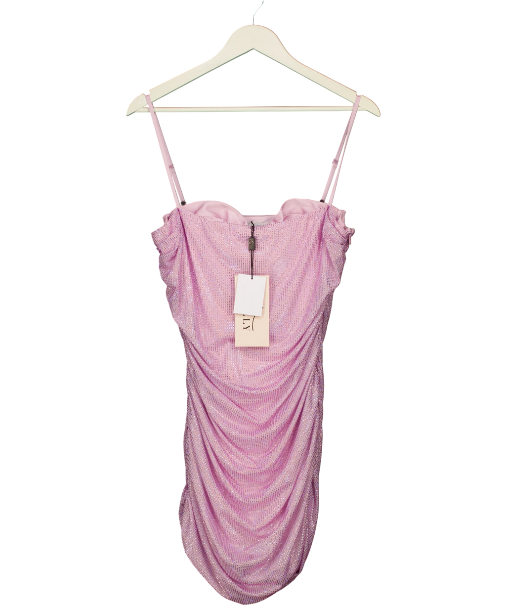 OH POLLY Purple Neréa Embellished Ruched Peekaboo Mini Dress, size UK 16 — front