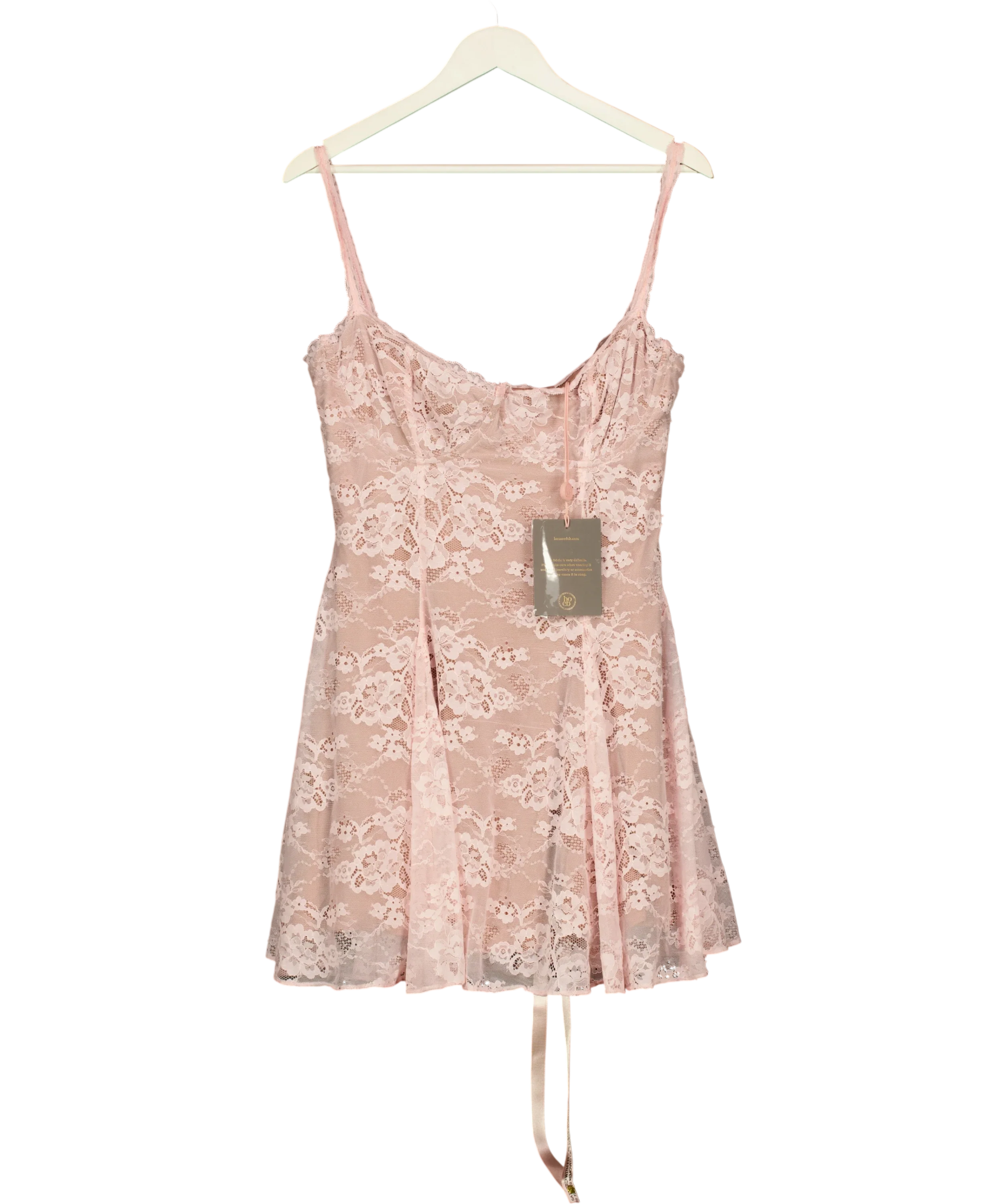 House of CB Pink Alice Perfectly Pink Lace Mini Dress L+, size UK L — front