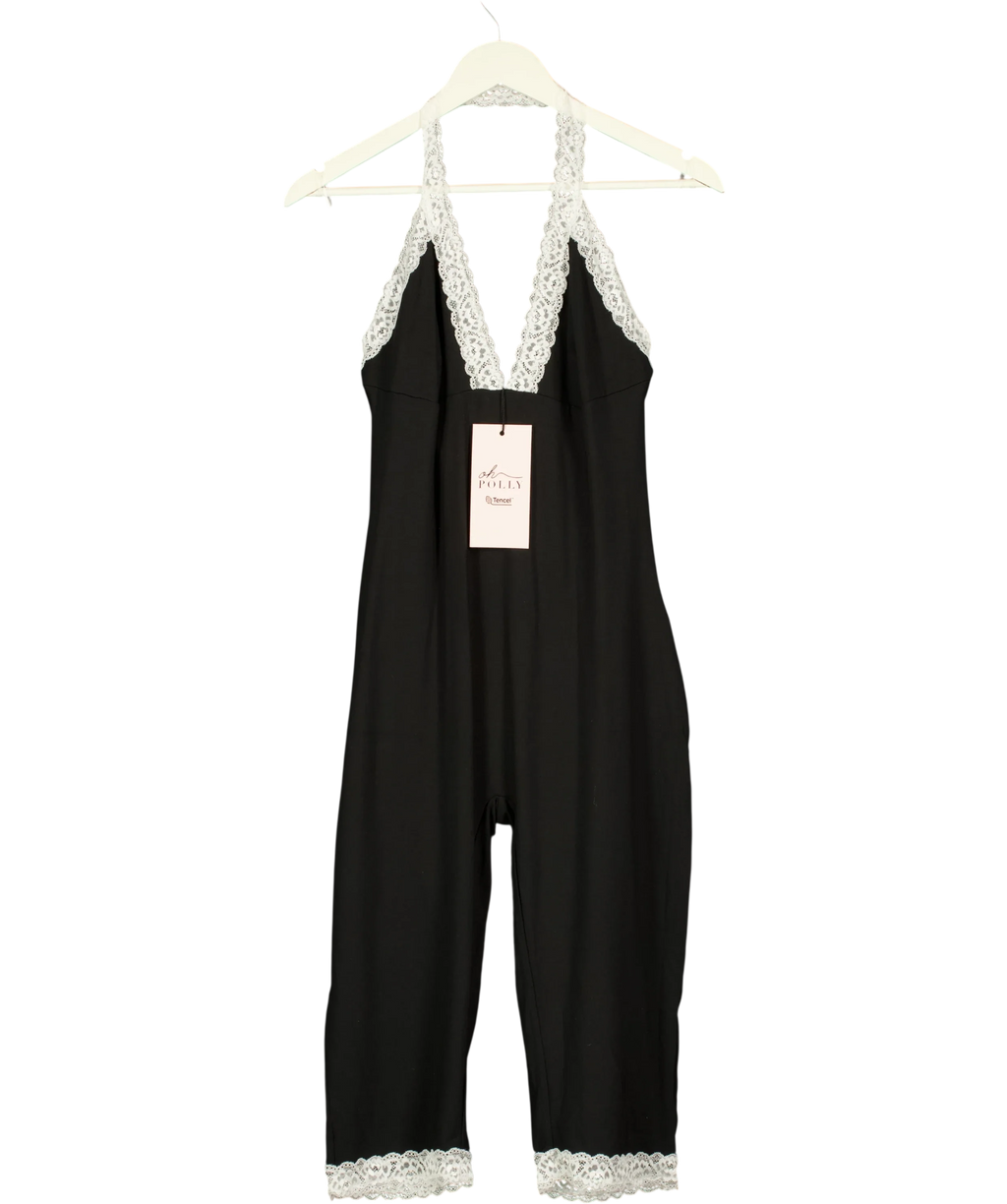OH POLLY Black Calla Modal Lace-Trim Capri Jumpsuit Black, size UK XL — front