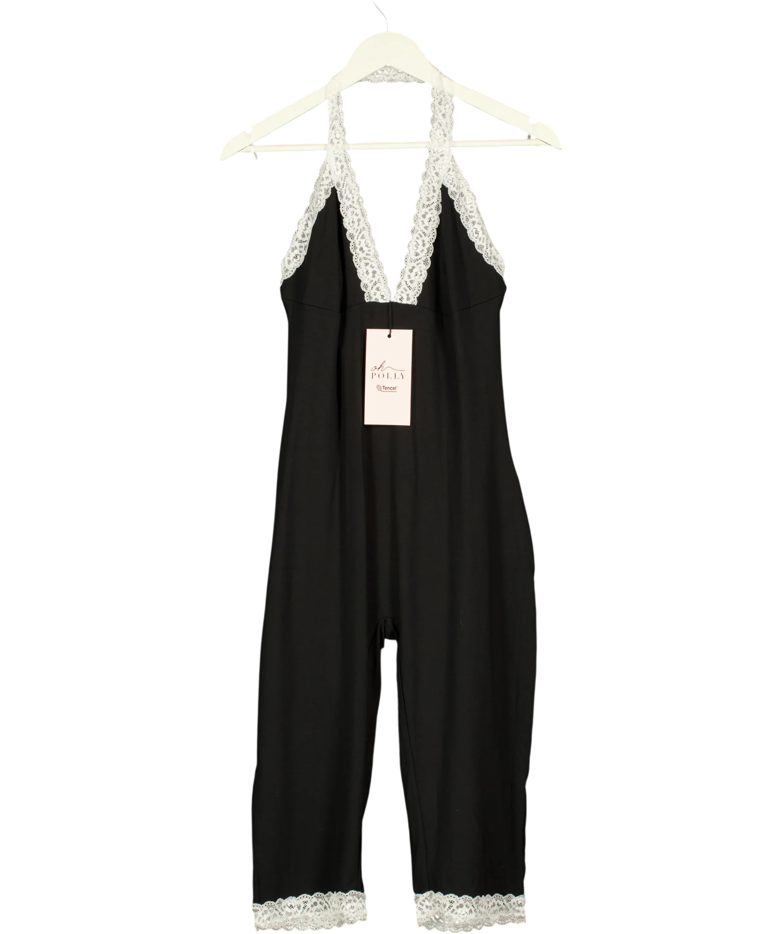 OH POLLY Black Calla Modal Lace-Trim Capri Jumpsuit Black, size UK XL — front