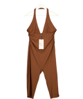OH POLLY Brown Wynn Modal Plunge Halterneck Capri Jumpsuit, size UK XXL — front