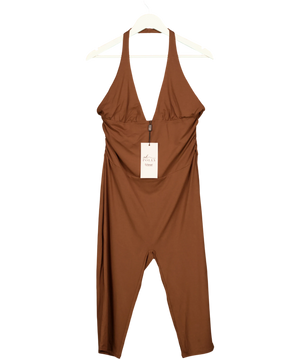 OH POLLY Brown Wynn Modal Plunge Halterneck Capri Jumpsuit UK XXL
