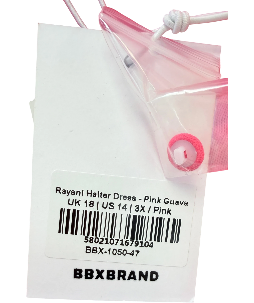 BBX BRAND Pink Rayani Pink Guava Halter Dress, size UK 18 — care label