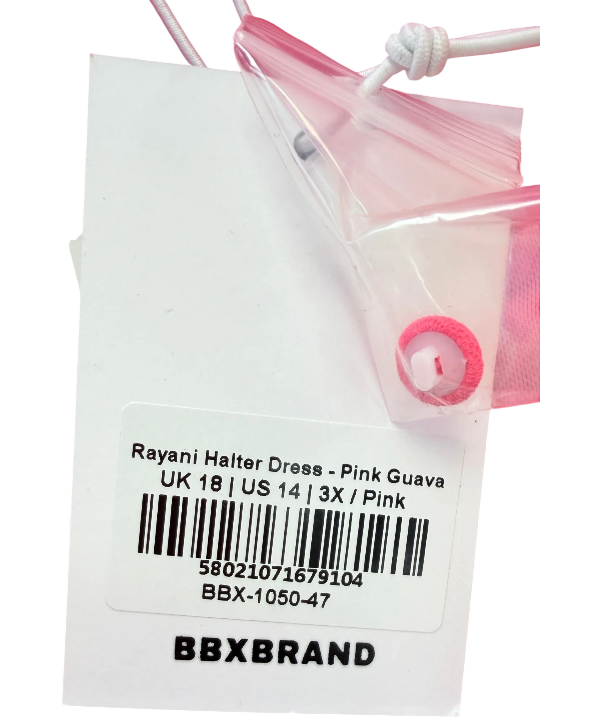 BBX BRAND Pink Rayani Pink Guava Halter Dress, size UK 18 — care label