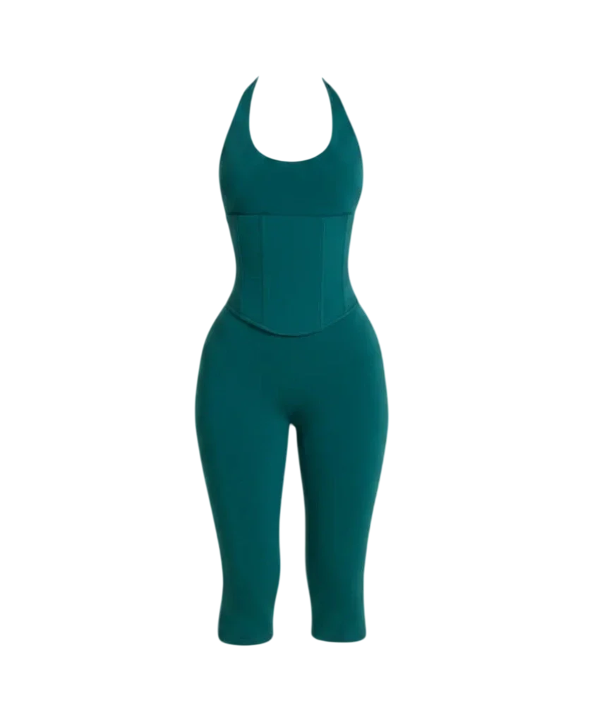 Mars the Label The Sandra Corset Waist Capri Jumpsuit In Teal Green UK 16
