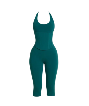 Mars the Label The Sandra Corset Waist Capri Jumpsuit In Teal Green UK 16