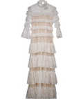 BY MALINA White Lace Carmone Ruffled Detailed Maxi Dress UK S