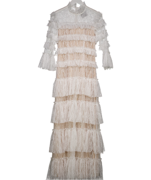 BY MALINA White Lace Carmone Ruffled Detailed Maxi Dress UK S