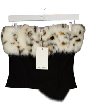 Black Apparis Ivy Fur Trim Tube Top UK S