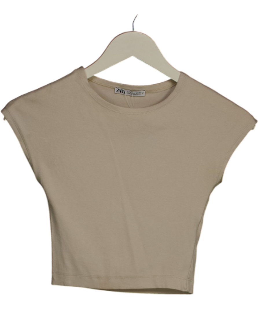 ZARA Cream Cropped Short Sleeve T-shirt UK S
