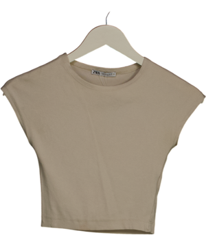 ZARA Cream Cropped Short Sleeve T-shirt UK S