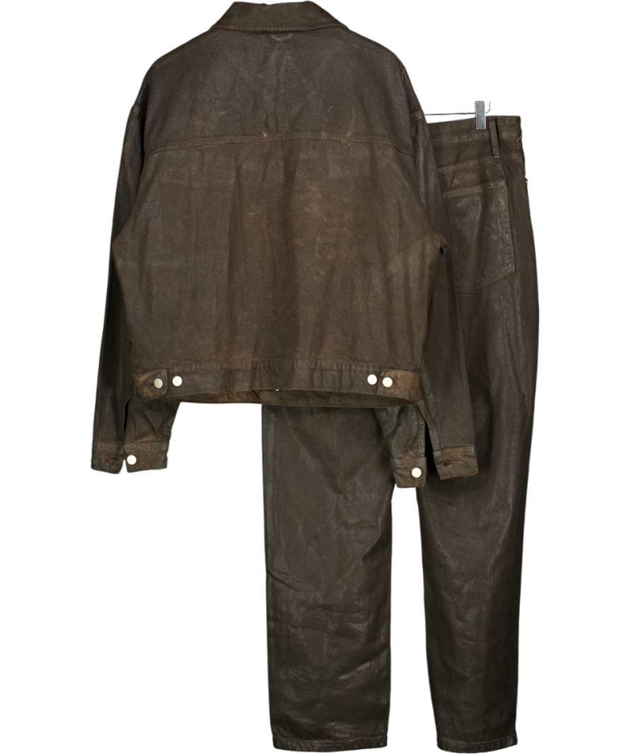 ZARA 2-piece Brown Coated Denim Jacket & Jeans (w34) Set UK L
