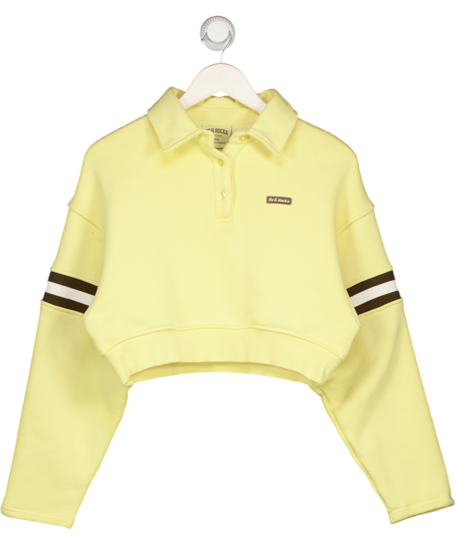 RU & ROCKA Yellow Cropped Polo Cotton-blend Sweatshirt UK S