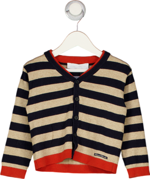 TARTINE ET CHOCOLAT Blue V Neck Stripe Cotton Button Fronted Cardigan 2 Years
