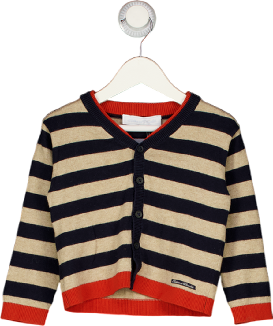 TARTINE ET CHOCOLAT Blue V Neck Stripe Cotton Button Fronted Cardigan 2 Years