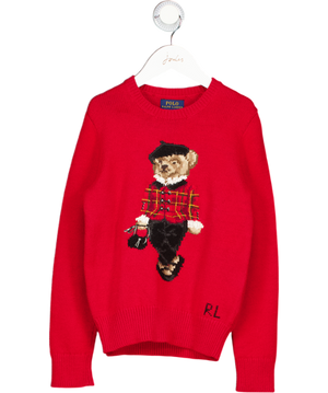 POLO RALPH LAUREN Red Kids Tartan Polo Bear Cotton Jumper 8 Years