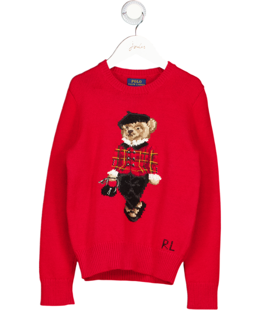 POLO RALPH LAUREN Red Kids Tartan Polo Bear Cotton Jumper 8 Years