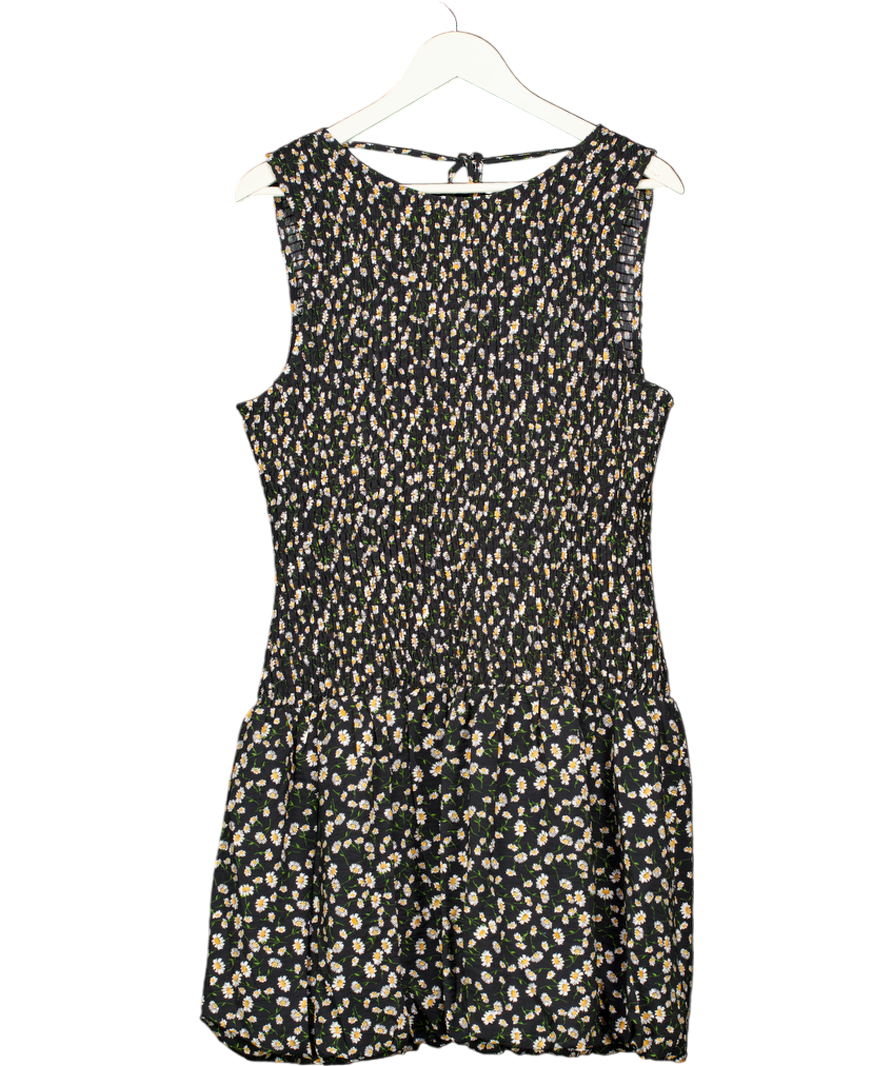ANTHROPOLOGIE Maeve Black Daisy Print  Shirred Bubble Hem Mini Dress UK XL