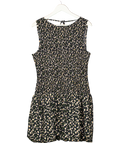 ANTHROPOLOGIE Maeve Black Daisy Print  Shirred Bubble Hem Mini Dress UK XL