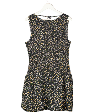 ANTHROPOLOGIE Maeve Black Daisy Print  Shirred Bubble Hem Mini Dress UK XL