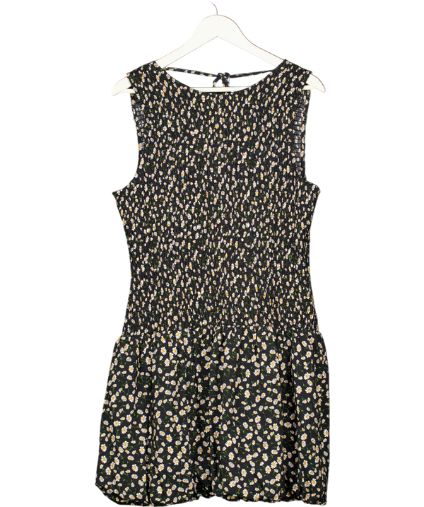 ANTHROPOLOGIE Maeve Black Daisy Print  Shirred Bubble Hem Mini Dress UK XL
