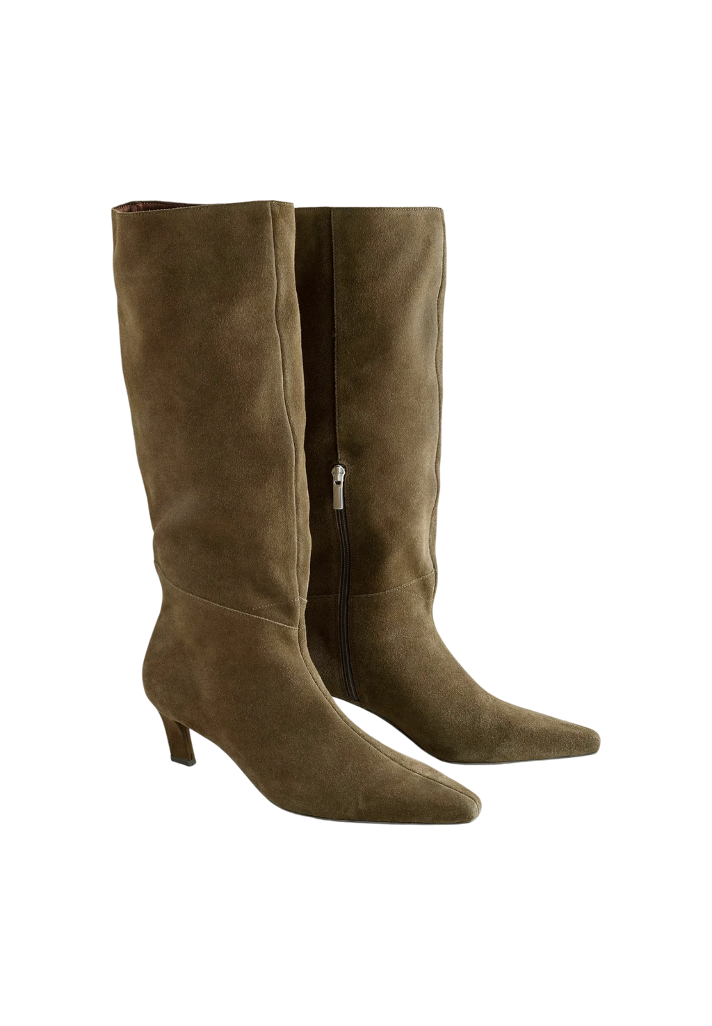 Next  Khaki Green Suede Forever Comfort Knee High Chisel Toe Heeled Boots s UK 5