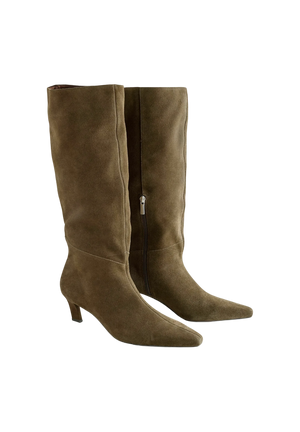 Next  Khaki Green Suede Forever Comfort Knee High Chisel Toe Heeled Boots s UK 5