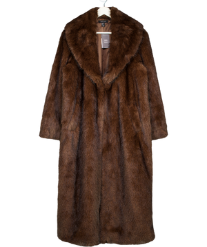 New Look Chocolate Brown Long Faux Fur Coat UK 12