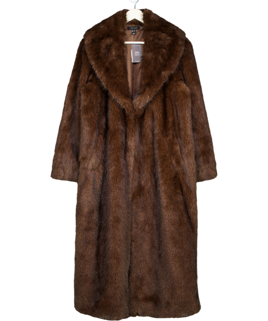 New Look Chocolate Brown Long Faux Fur Coat UK 12
