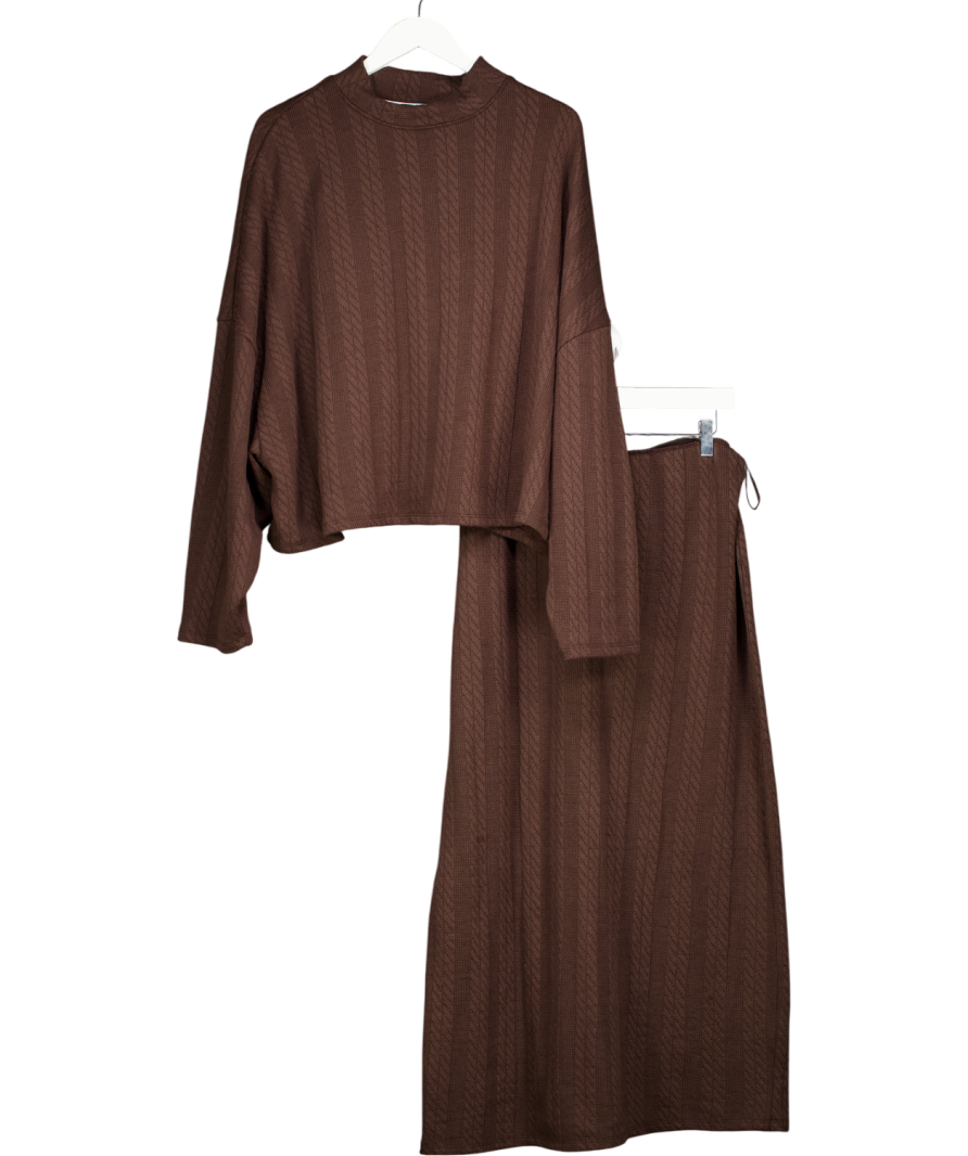 Very Brown Cable Textured Long Sleeve Roll Neck Top And Skirt Co-ord UK XL