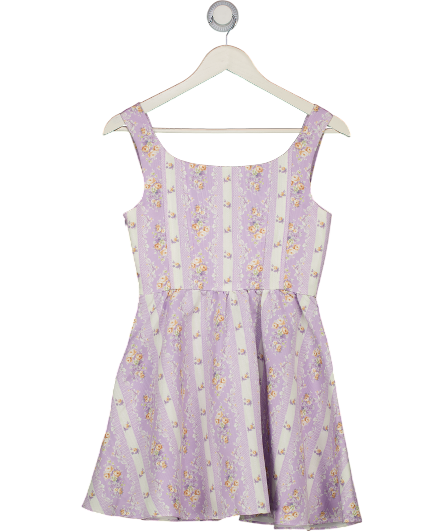 LOVESHACKFANCY Purple Square Neck Floral Mini Zane Dress Sz00 UK XXS
