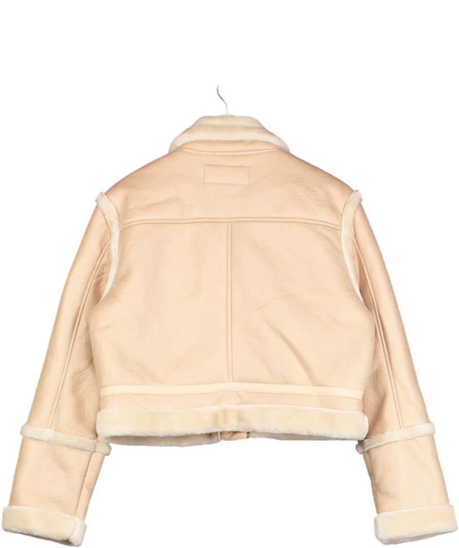 French Connection Pink Belen Faux Fur Cropped Jacket UK L