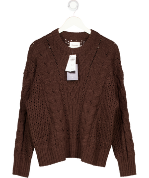 Abercrombie & Fitch Chocolate Brown Textural Stitch Cable Crew Sweater UK M