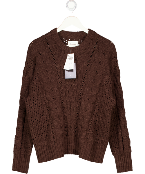 Abercrombie & Fitch Chocolate Brown Textural Stitch Cable Crew Sweater UK M