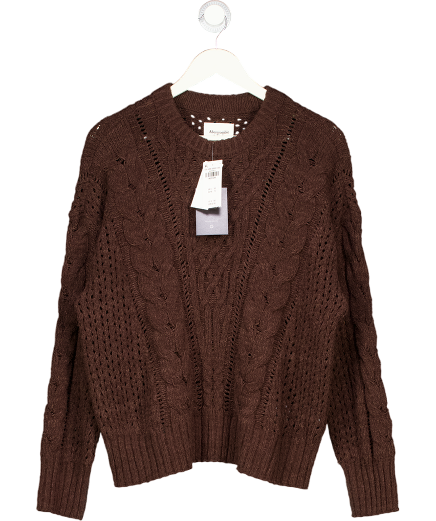 Abercrombie & Fitch Chocolate Brown Textural Stitch Cable Crew Sweater UK M