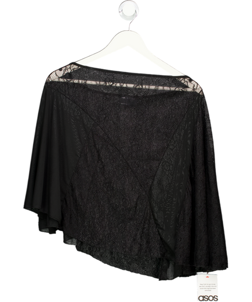 ASOS Black Asymmetric Sheer Lace Cape Top UK S