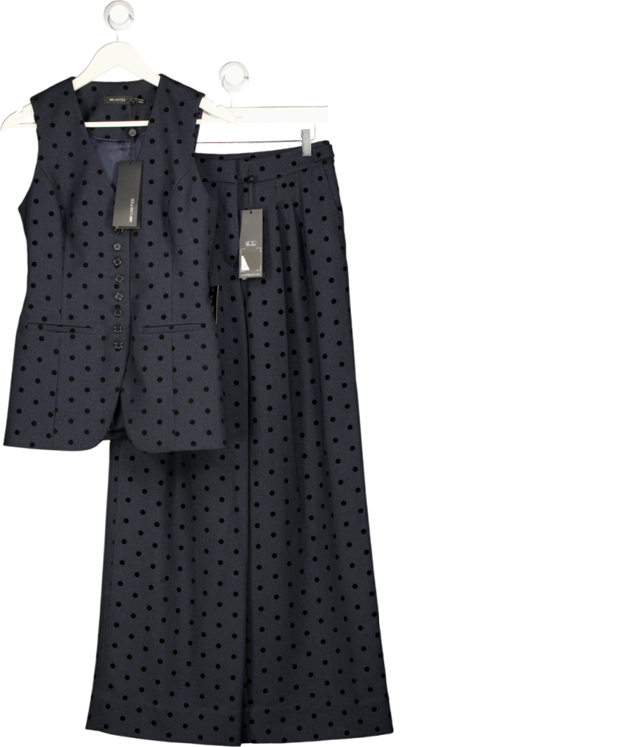 MINT VELVET 2-piece Navy Blue  Polka Dot Waistcoat & Wide Leg Trouser Set UK 10