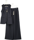 MINT VELVET 2-piece Navy Blue  Polka Dot Waistcoat & Wide Leg Trouser Set UK 10