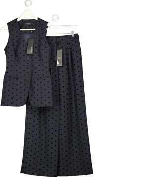MINT VELVET 2-piece Navy Blue  Polka Dot Waistcoat & Wide Leg Trouser Set UK 10